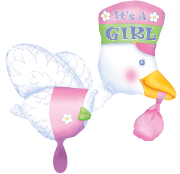 XXL Folienballon Figur - Storch, It's a girl - ø 81m